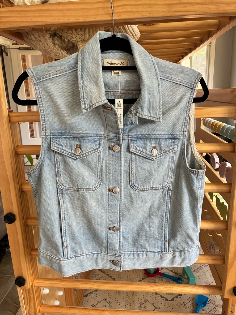 New With Tags Madewell Light Blue Denim Vest with Button Front